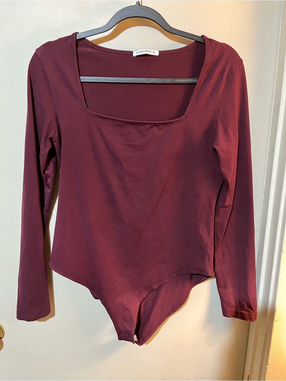MangoPop Long-Sleeve Square Neck Bodysuit — Deep Wine Size XL